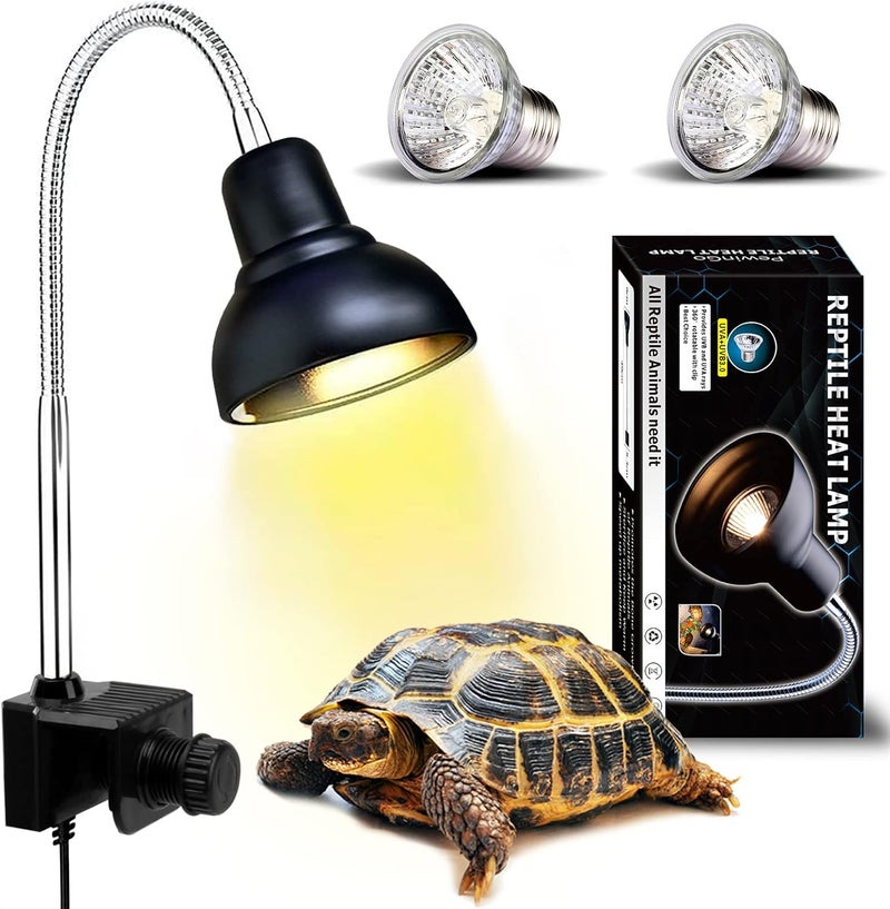 PewinGo Reptile Heat Lamp, Lamp for Aquarium Turtle Tank with 25w+50w Basking Spot Light Bulbs and 360° Swivel Clamp for Turtle, Snake, Lizard, Cockatoo, Chameleon Etc, Yellow - Image 1